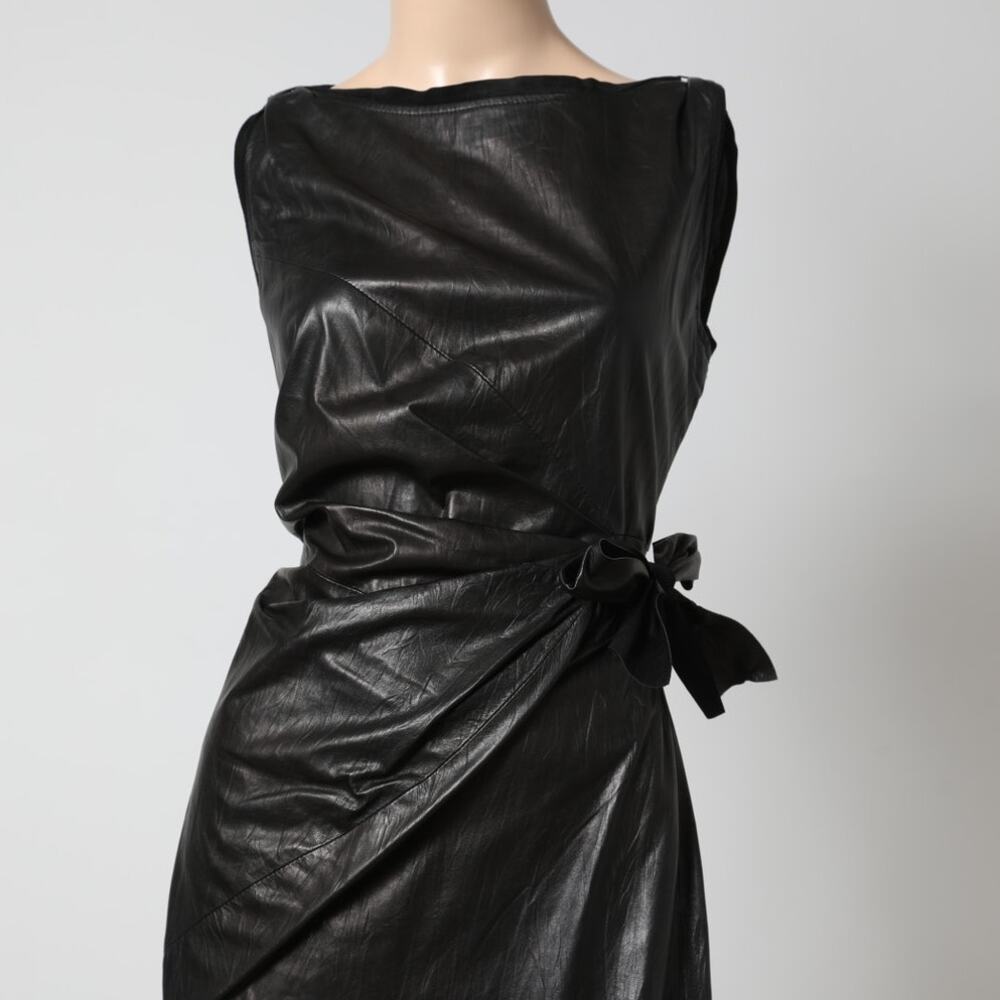 DIANE VON FURSTENBERG Black Leather Mini Sheath Della Dress w/ Side Tie Belt - Picture 8 of 9